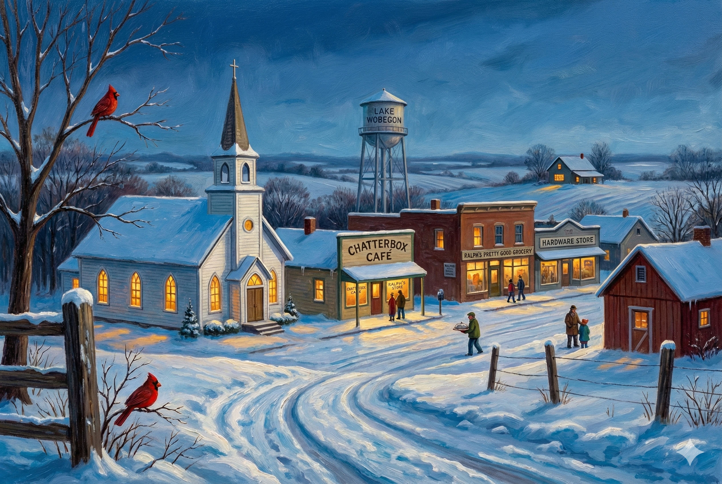 Lake Wobegon on a winter evening